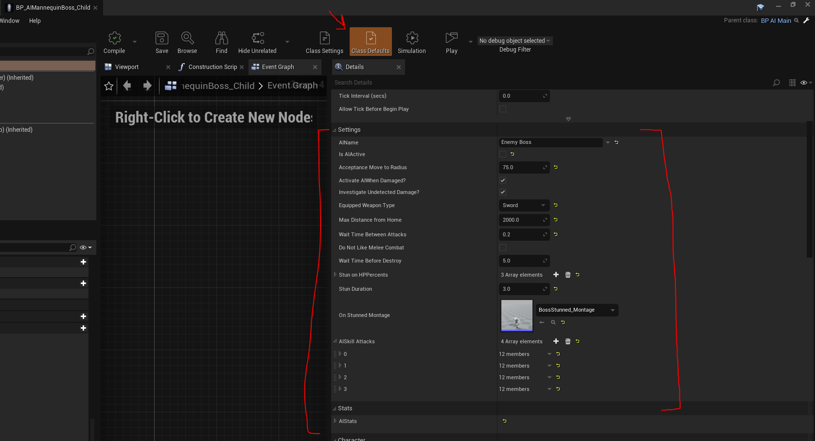 AI Blueprint class defaults and settings