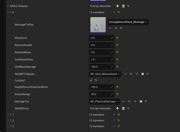 AI skill attack settings and skill effects