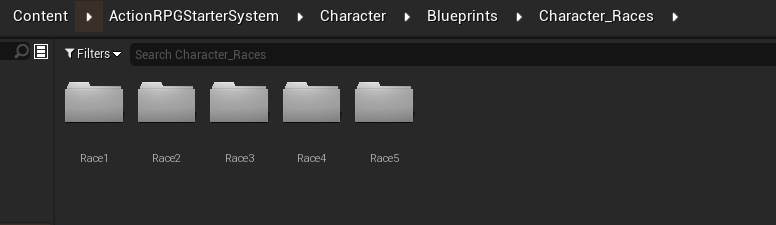 Character_Races folders containing character child classes