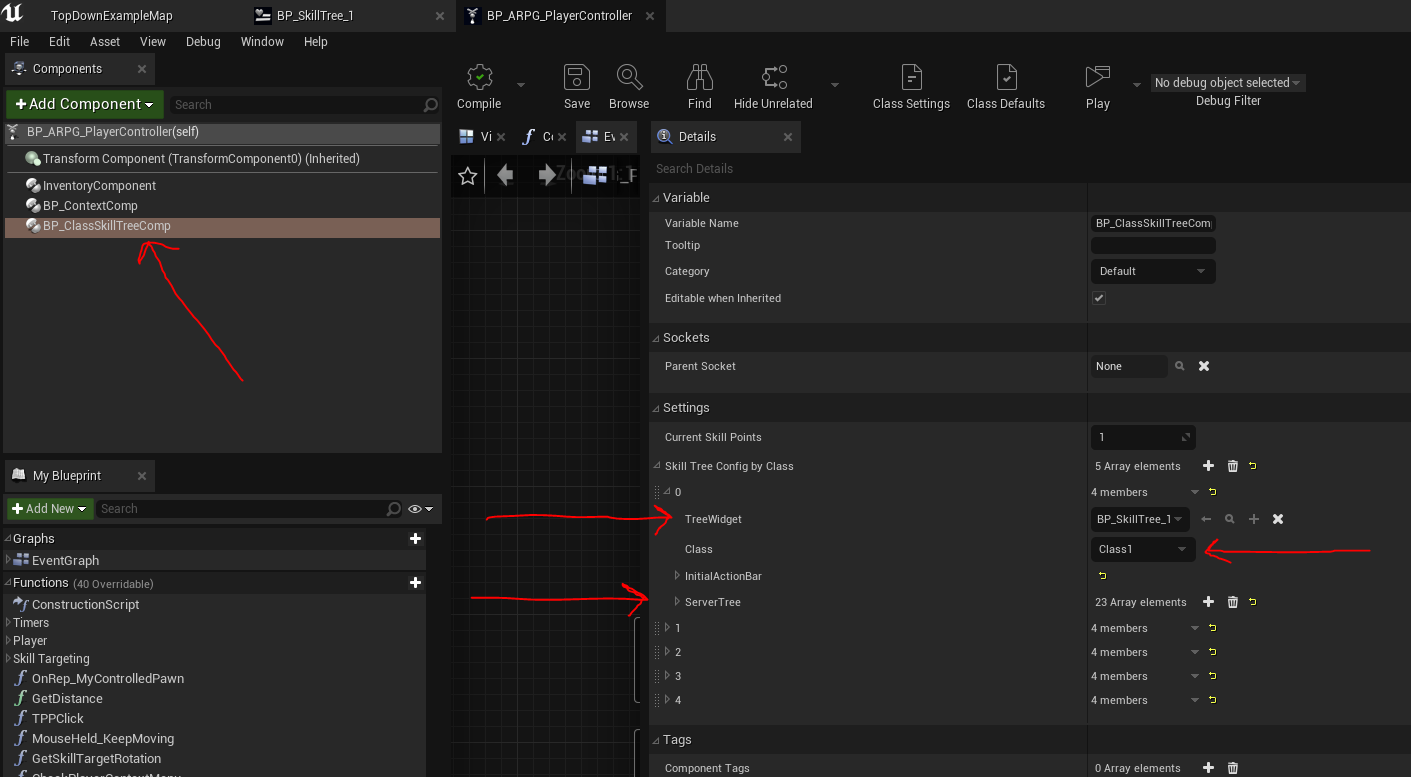 BP_ClassSkillTreeCom class setup and server tree data