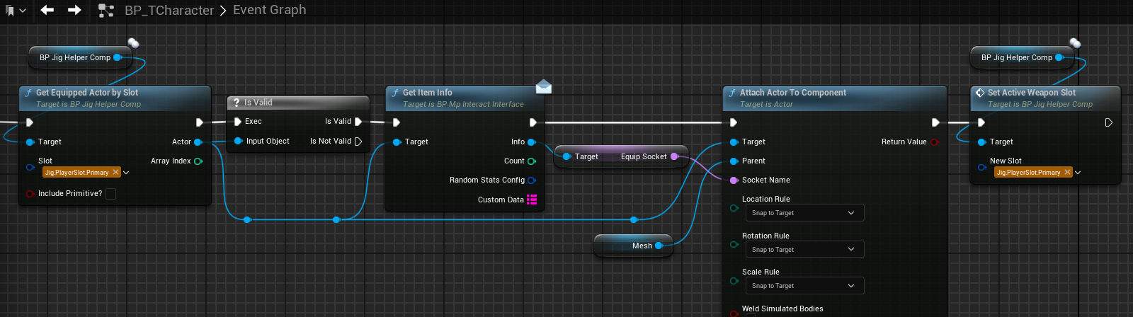 Blueprint equipping the primary weapon and updating the active slot