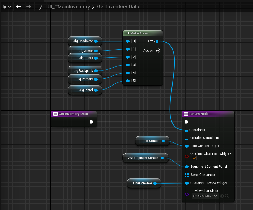 GetInventoryData function with inventory containers and character preview